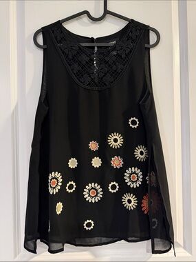 Desigual Sleeveless Floral Embroidered Chiffon Top - #200
